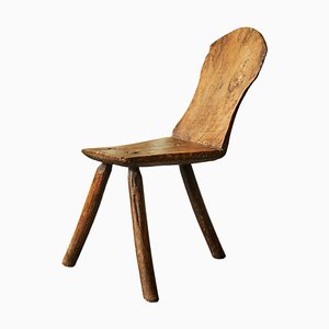 Antique Wabi Sabi Carved Tripod Side Chair