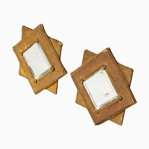 Star Shaped Wall Mirrors in Faded Velvet, Late 19th Century, Set of 2