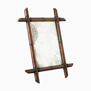 Early 20th Century French Faux Bamboo Mirror in Wood and Weathered Mirror Plate, 1940s