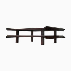 Japanese Pagoda Style Two-Tiered Coffee Table in Wood and Bamboo, 1960s