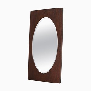 Grand Miroir Ovale à Facettes avec Cadre Rectangulaire en Chêne, 1920s