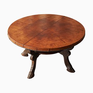 Mid-Century Coffee Table in Wood and Patinated Cognac Leather, 1940s