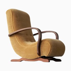Sillón mecedora vintage de mohair y madera, años 30