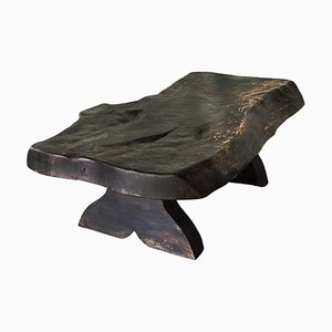 Wabi Sabi Live Edge Coffee Table in Dark Stained Wood, 1960s