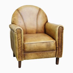 Art Deco Light Cognac Armchair in Leather