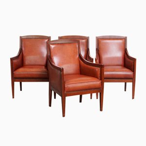 Art Deco Cognac-Colored Armchairs, Set of 4