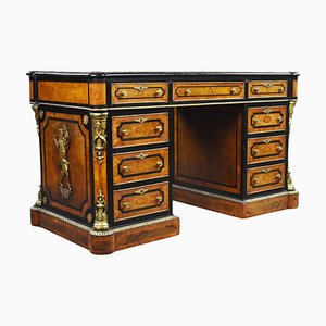 Antique Victorian Burr Walnut Pedestal Desk, 1860