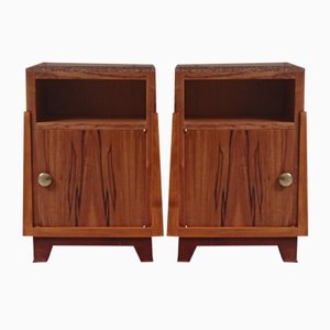 Vintage Applewood Bedside Tables with Red Marble Top, Set of 2