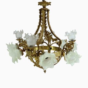 Kronleuchter mit 12 Leuchten aus Vergoldeter Bronze, Ende 19. Jh.