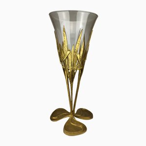 Große Jugendstil Bodenvase aus Messing & Glas, 1970
