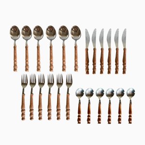 Vintage Wooden Cutlery Set, 1970s, Set of 24
