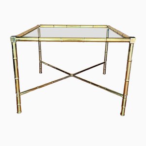 Table Basse en Faux Bambou et Laiton, France, 1970s