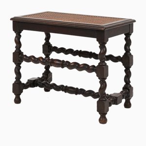 French Wooden Stool with Rattan Top, 1880s