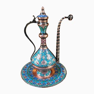 Large Handmade Copper Water Pitcher with Plate