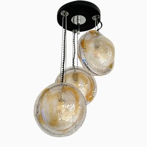 Italian Planetarium Chandelier Amber Murano Glass and Metal attributed to Veart, 1970s