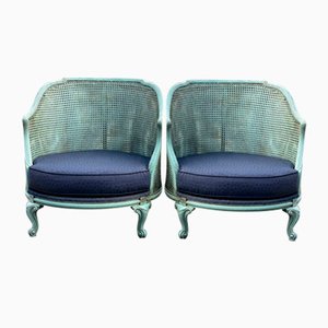 Französische Louis XV Bergère Stühle aus bemaltem Rohrgeflecht, 1880, 2er Set