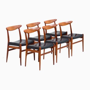 Teak and Leather Dining Chairs by Hans J. Wegner for C.M. Madsen, Set of 6
