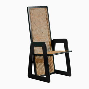 Dining Chairs in Vienna Straw and Black Lacquered Wood, 1970s, Set of 4