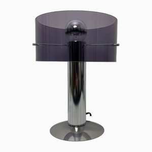 Cylindrical Table Lamp in Metal and Smoked Altuglas by Philippe Rogier for Oxar, 1972