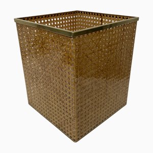 Paper Basket in Acrylic Glass, Cannage & Brass in the style of Christian Dior for Christian Dior