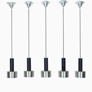 Lampes à Suspension Mid-Century en Chrome Noir par Nico Kooy pour Raak Amsterdam, Pays-Bas, 1960s, Set de 5