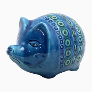 Zoomorphes Keramik Schwein Sparschwein in Blau von Bitossi für Rimini, Italica Ars, 1970er