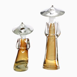 Dekorative chinesische Glasfiguren aus Amber Sommerso Archimede Seguso zugeschrieben, 1960er, 2er Set
