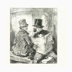 After Paul Gavarni, Reading News, Original Lithograph, 1881