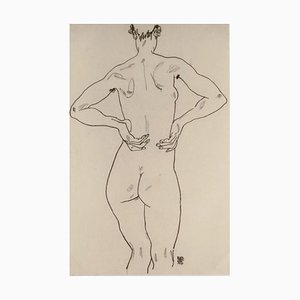 After Egon Schiele, Weiblicher Rückenakt, Original Lithograph