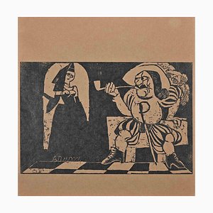 Charles Sterns, Figures, Woodcut Print, Early 20th Century