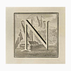 Luigi Vanvitelli, Letter of the Alphabet N, Etching, 18th Century