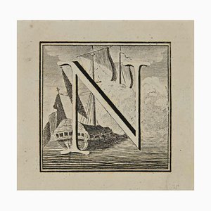 Luigi Vanvitelli, Letter of the Alphabet N, Etching, 18th Century