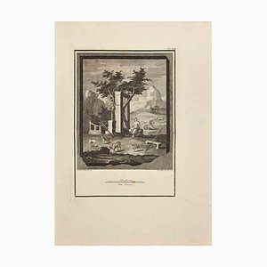 Carlo Oraty, Roman Temple with Shepherd, Etching by Giussepe Aloja, 18th Century