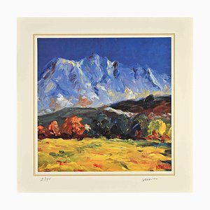 Nach Nicholas Verrall, Landschaft mit Bergen, Lithographie, Ende des 20. Jahrhunderts