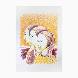 Alberto Cavallari, Three Girls, Lithograph, 1970s