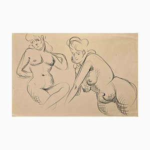Jean Chapin, Posing Nude, Charcoal Drawing, 1950s