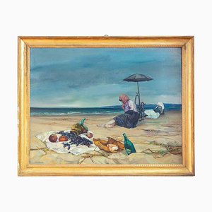 Renzo Vespignani, On the Beach, Oil on Canvas, 1955