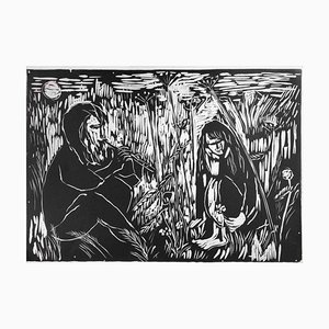 Manlio Guberti Helfrich, Player in Wheat Field, Woodcut, 1970s