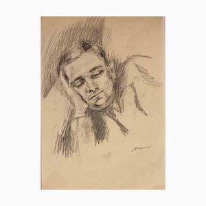 Mino Maccari, Portrait of Sleeping Man, Drawing, Mid-20th Century