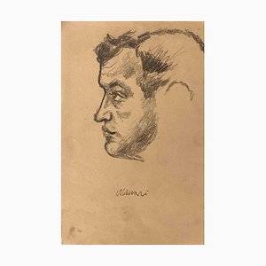 Mino Maccari, Profile, Pencil Drawing, Mid-20th Century