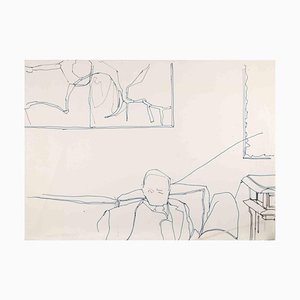 Reynold Arnould, On the Sofa, Ink Drawing, 1970