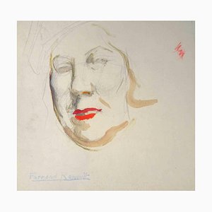 Albert Fernand-Renault, Portrait, Pencil & Watercolor Drawing, 1950s