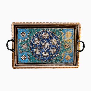 Rectangular Carved Copper Tray with Handles