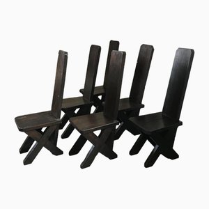 Sculptural Brutalist Oak Dining Chairs, the Netherlands, 1965, Set of 6