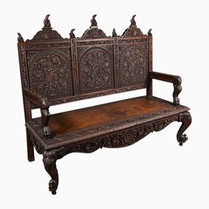 Large Victorian Teak 3 Seat Veranda Bench, Ceylon, 1880s