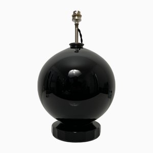Spherical Desk Lamp in Black Opaline Glass in the style of Jacques Adnet, France, 1930s