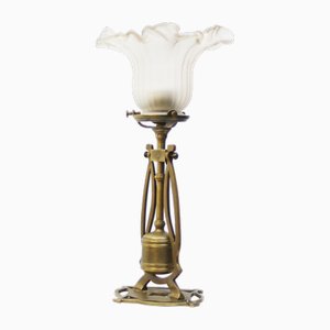 Art Deco Brass Glass Table Desk Lamp, 1920s