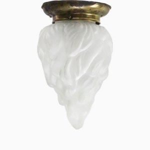 Plafonnier Art Déco en Laiton et Verre Givré