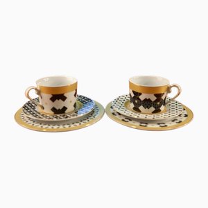 250 ml Cups with Saucer and Dessert Plate by Jenny Pierrot for Zaklady Porcelany Cmielow, Set of 2