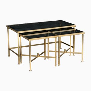 Tables Gigognes Parisiennes en Laiton, France, 1970s, Set de 3
